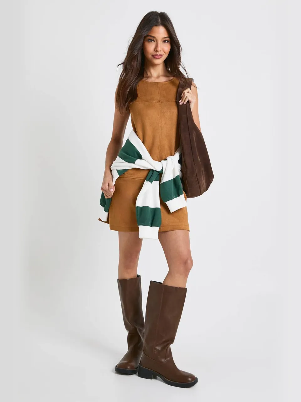 boohoo Dames Nepsuede shiftjurk met panelen Tan