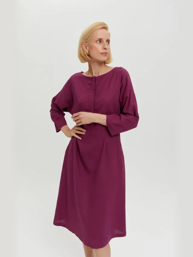 AYANI dames vegan Midi Jurk Lusin Magenta Paars