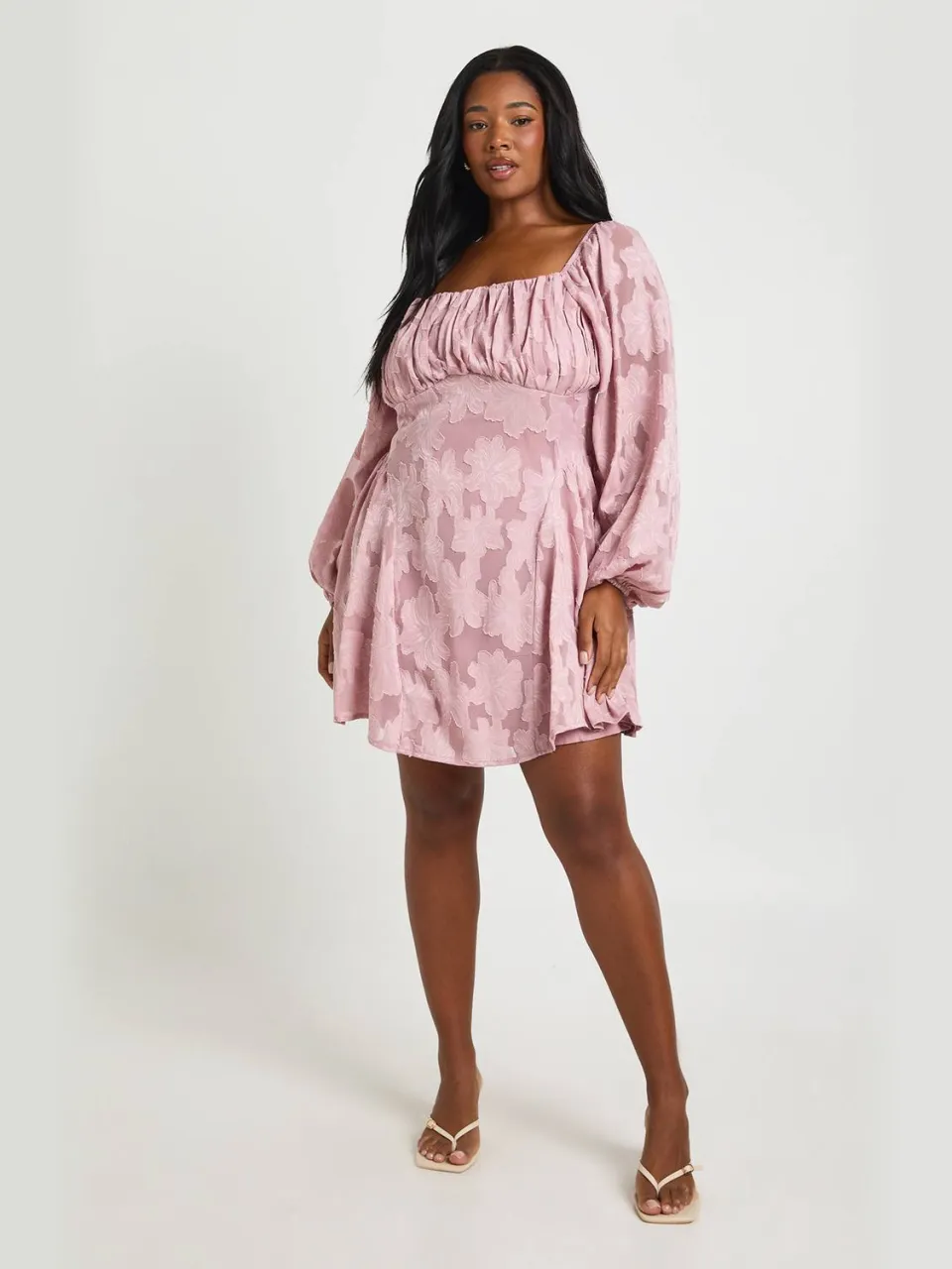 boohoo Dames Plus Burnout Chiffon Boerinnetje Skater Jurk roze, foto 3