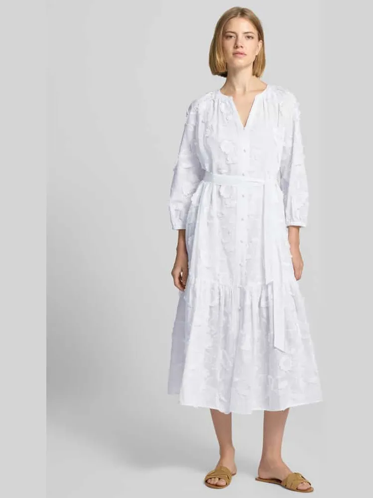 Comma relaxed fit midi-jurk met bloemenprint en siergarnering Wit
