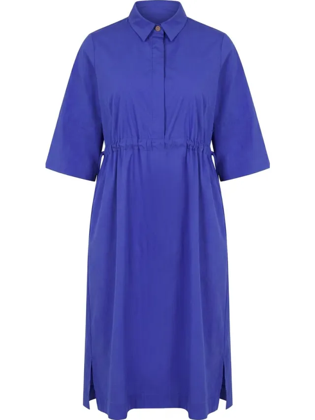 Ulla Popken Dames - Midi-jurk zilveren details A-lijn overhemdkraag - Blauwviolet - Maat 58+