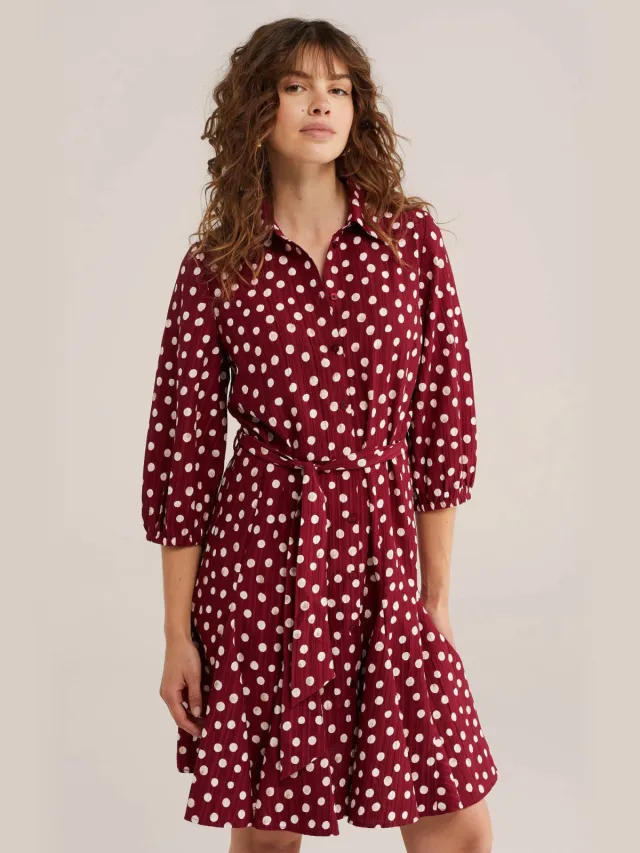 WE Fashion blousejurk met ceintuur en stippen - rood Rood/Wit