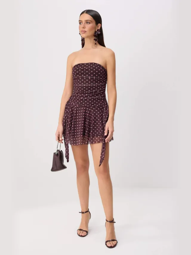 Trendyol TRENDYOLMİLLA Dames Bruin Stippen Kort / Mini Mouwloos Skater Jurken
