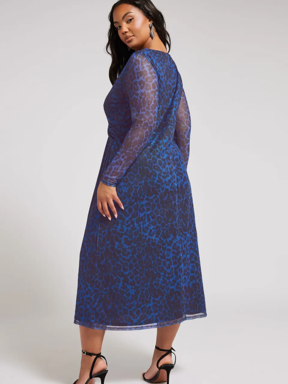 Yours London Midaxijurk Van Mesh Met Dierenprint In Blauw/Zwart, foto 3