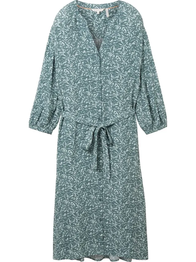 Tom Tailor printed dress with belt Dames Jurk green abstract leaf print