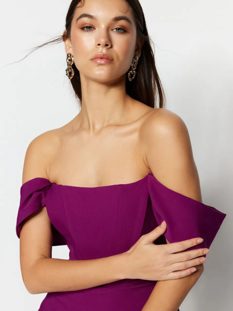 Trendyol TRENDYOLMİLLA Dames Paars Effen Midi Mouwloos Stijlvol/Avond Bodycon Jurken, foto 2