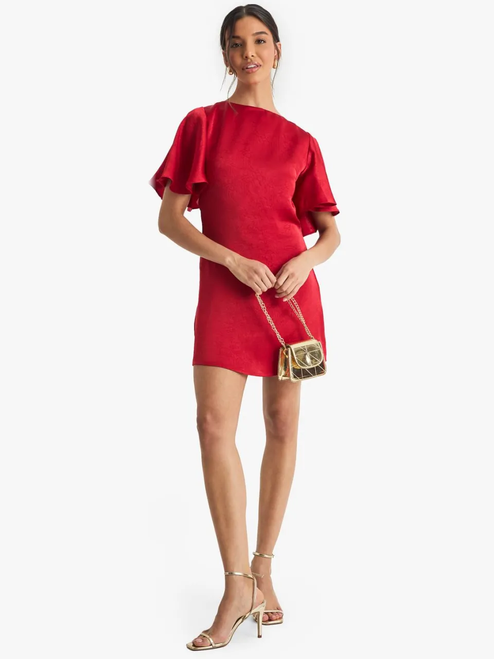 boohoo Dames Minijurk met strikdetail aan de achterkant en engelachtige mouwen rood, foto 3