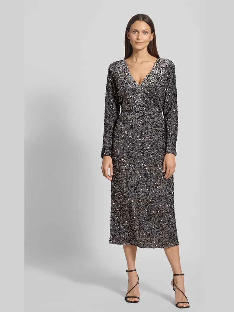 Vila Midi-jurk met V-hals, model 'FAITH' Zilver