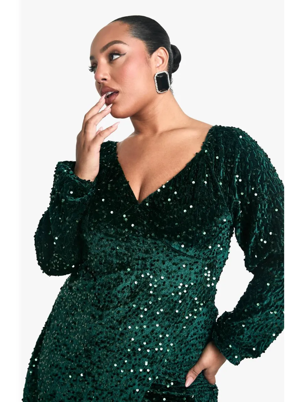 boohoo Dames Plus Velvet Sequin Swing Dress smaragdgroen, foto 3