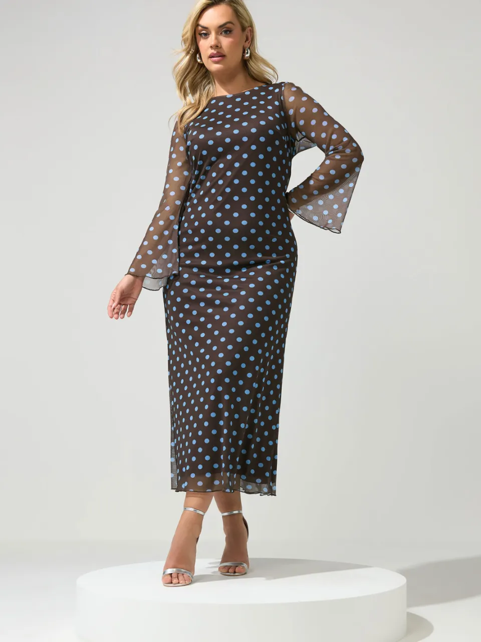 Yours London Chocoladebruine En Blauwe Meshjurk Met Stippen, foto 2