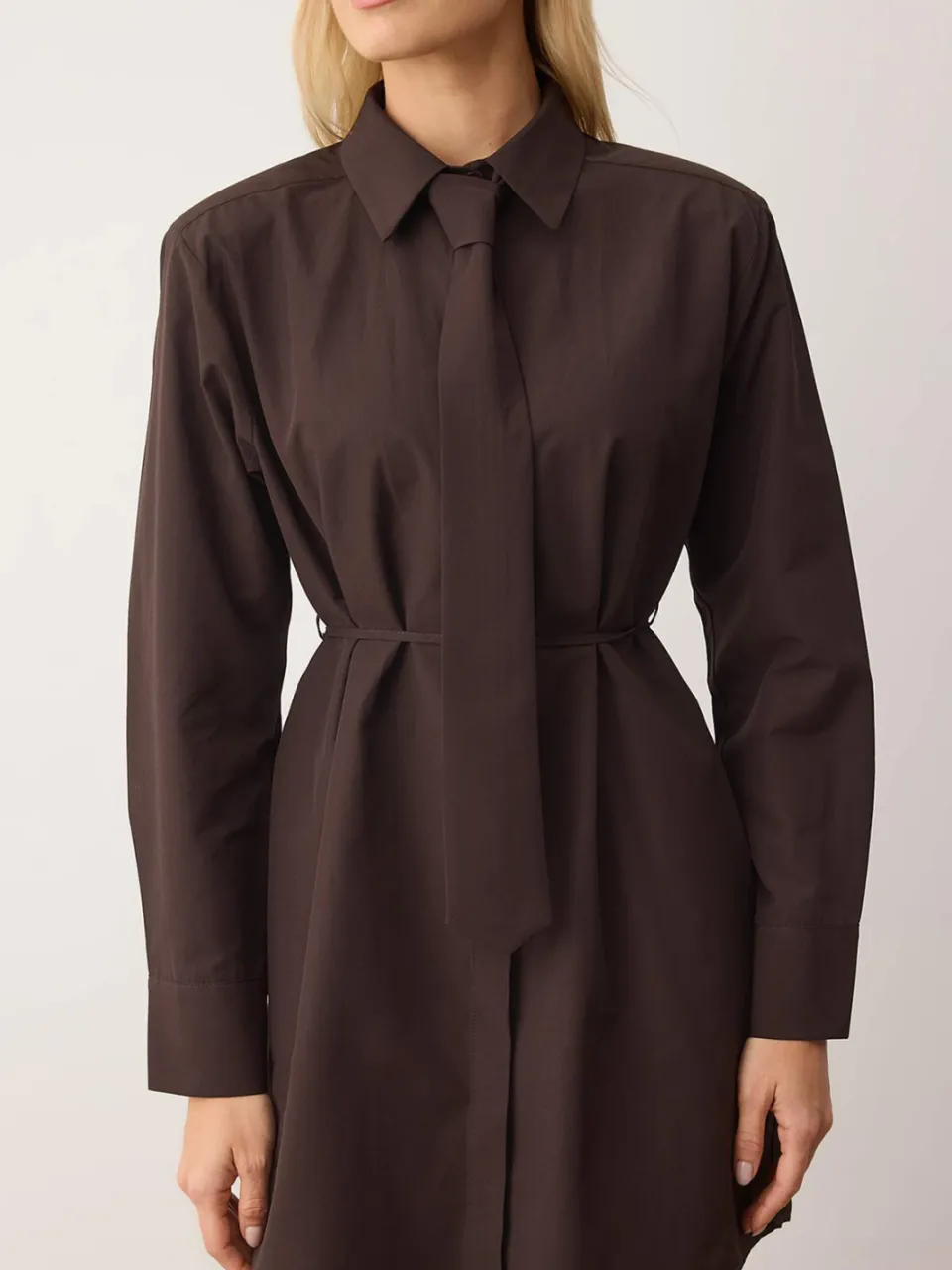 Trendyol TRENDYOLMİLLA Dames Bruin Gestreept Kort / Mini Lang Casual Blousejurk Jurken, foto 2