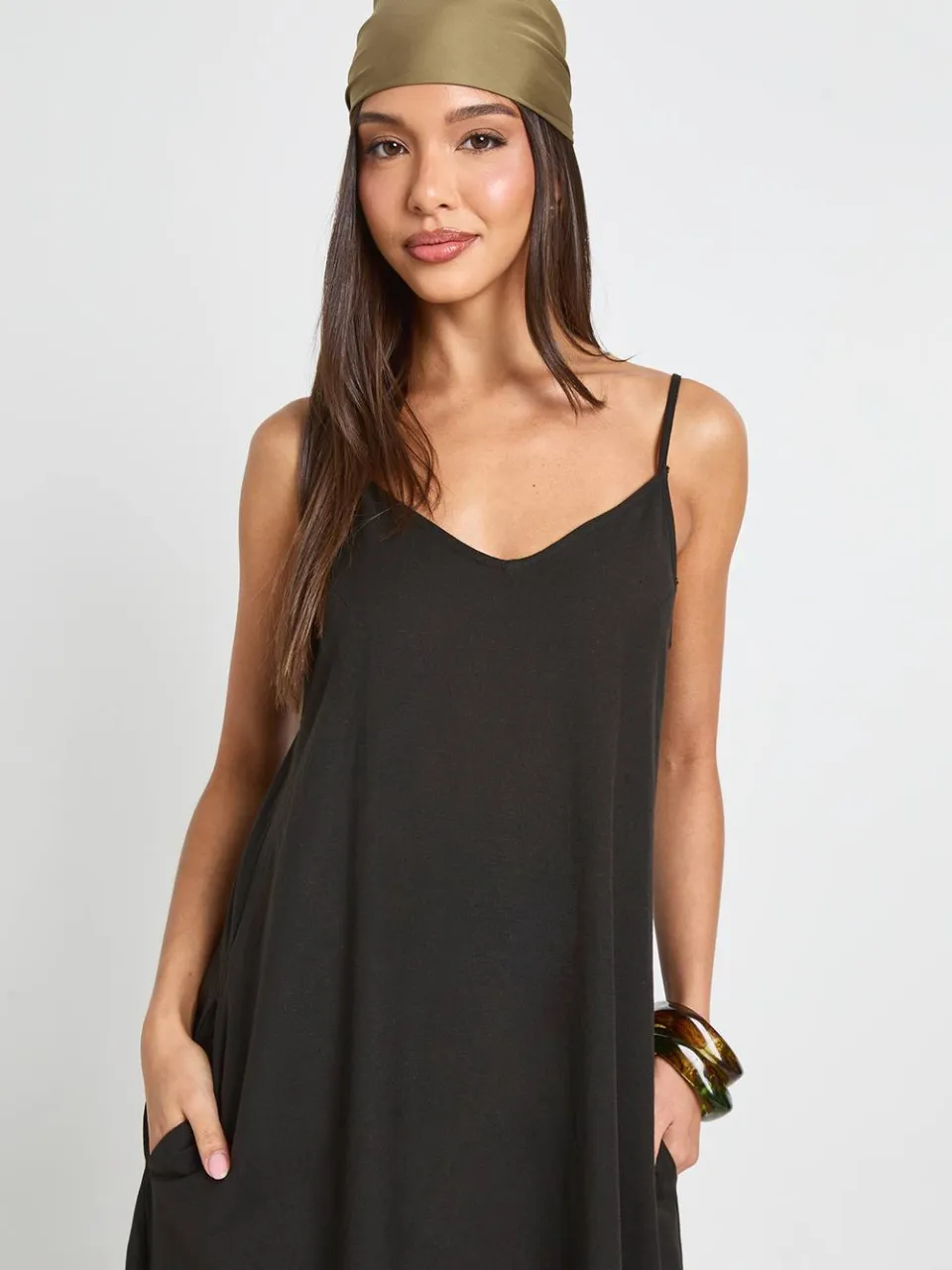 boohoo Dames Linnen Zakdoek Zoom Maxi Jurk zwart, foto 3