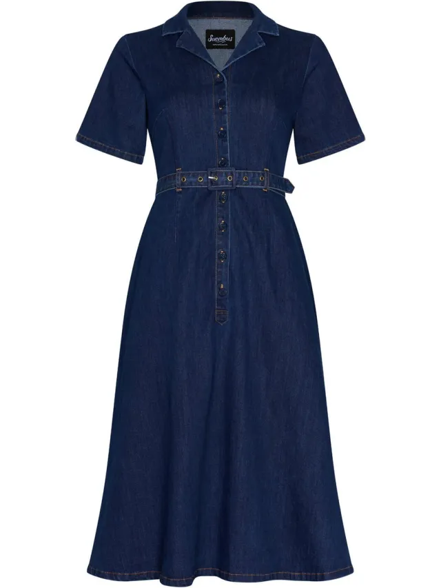 Succubus Clothing Rosie Denim 50's Swing Jurk Navy