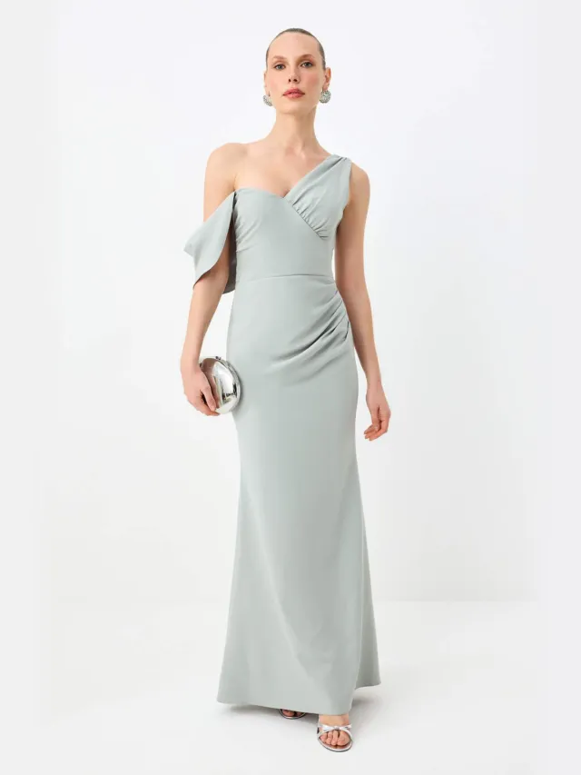 Trendyol TRENDYOLMİLLA Dames Groen Effen Maxi Mouwloos Zeemeermin Avond & Gala Jurk Mint