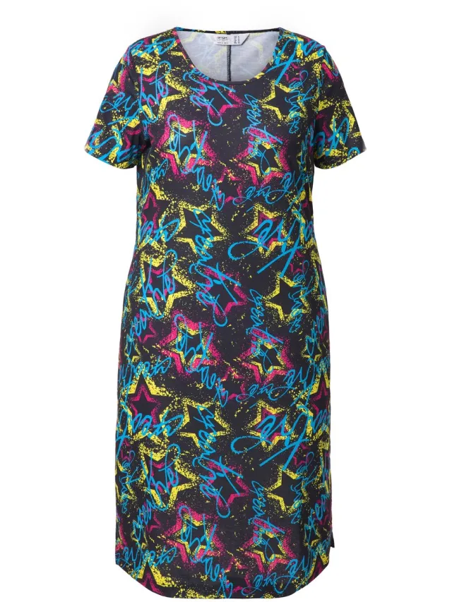 Angel of Style Angel of Style - Dames - Jersey maxi-jurk straight fit sterrenpatroon - Zwart