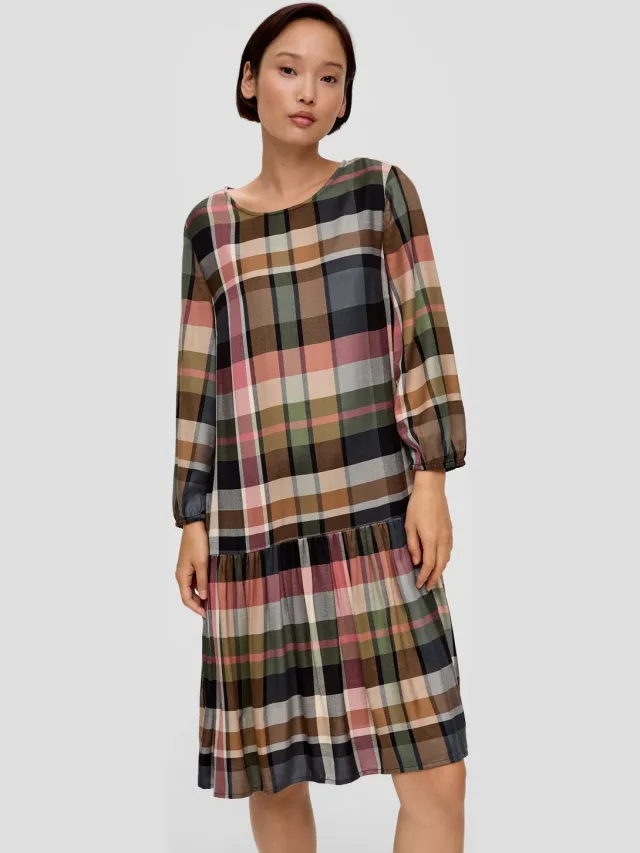 S.Oliver female - Geruite mini jurk van viscosemix zwart