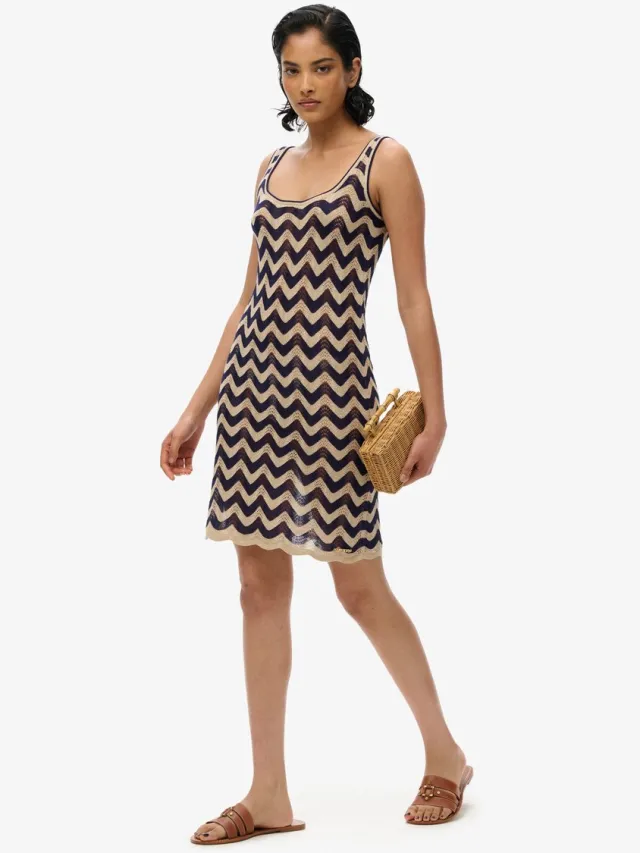 Superdry Gebreide mini-jurk met zigzagmotief - Dames - Jurken navy gold zigzag