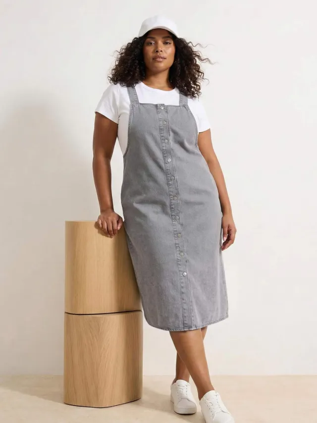 Trendyol Curve Dames Grijs Effen Midi Mouwloos Casual Gilet Grote maten Jurk
