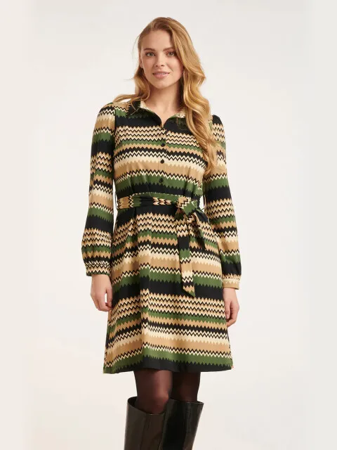 Smashed Lemon 24712 zigzag print travel kwaliteit jurk Beige