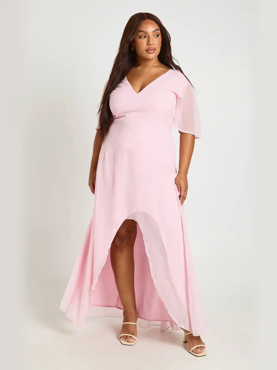 boohoo Dames Plus Chiffon Maxi Jurk Met Diepe Halslijn baby roze, foto 3