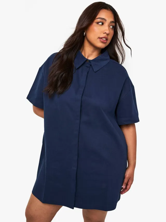 boohoo Dames Plus twill shiftjurk marineblauw, foto 2
