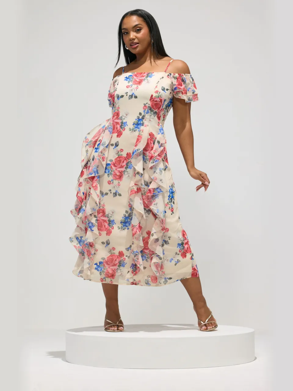 Yours London Witte Jurk Met Bloemenprint En Ruches White