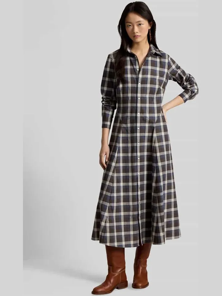 Polo Ralph Lauren Midi-jurk van puur katoen Middenbruin