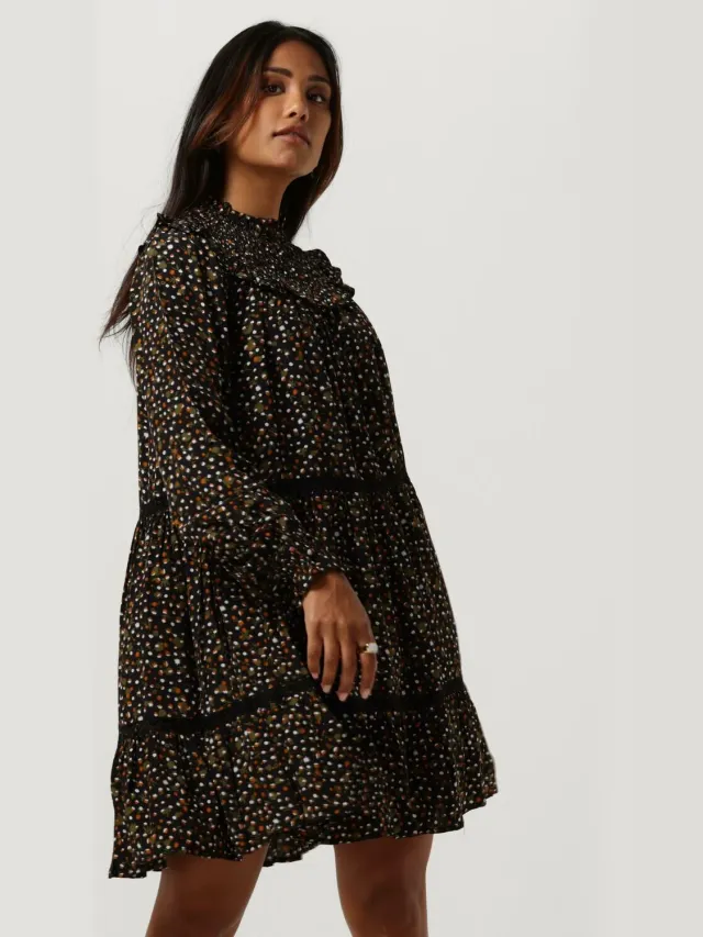 Scotch & Soda Dames Jurken Smocked And Tiered Long Sleeved Dress - Zwart