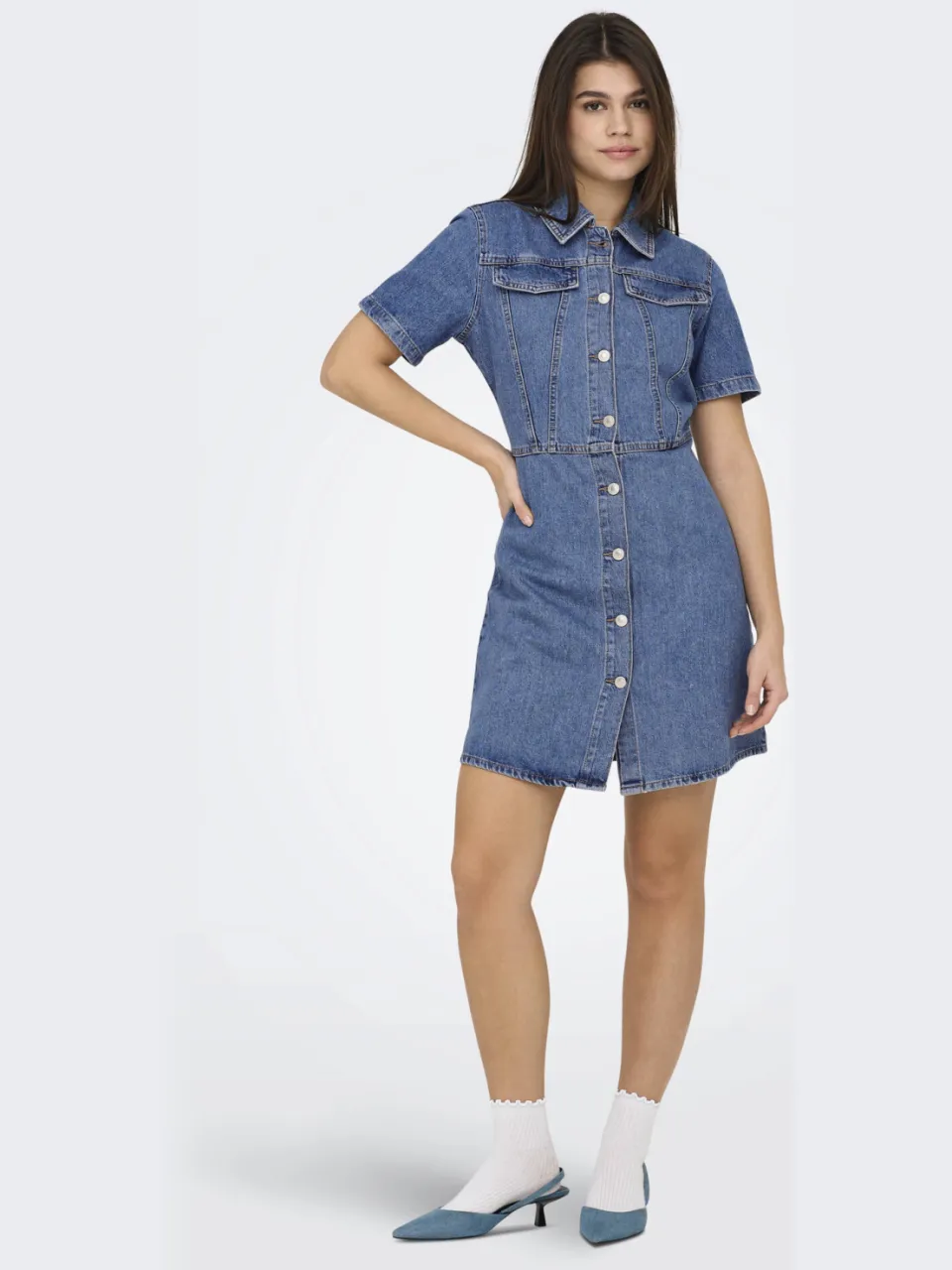 Only spijkerjurk gebreid medium blue denim, foto 4