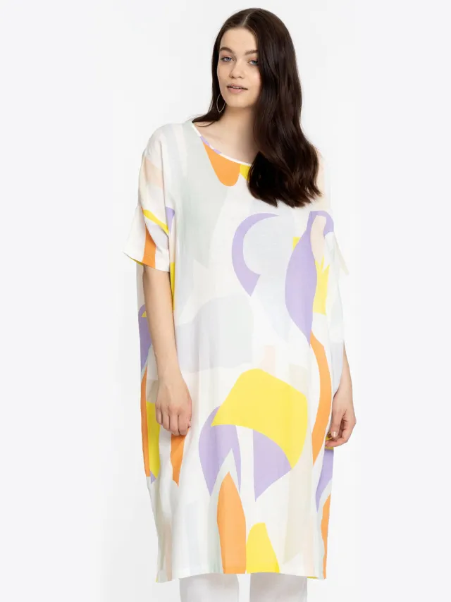 Yoek Flowly jurk met grafische print wit