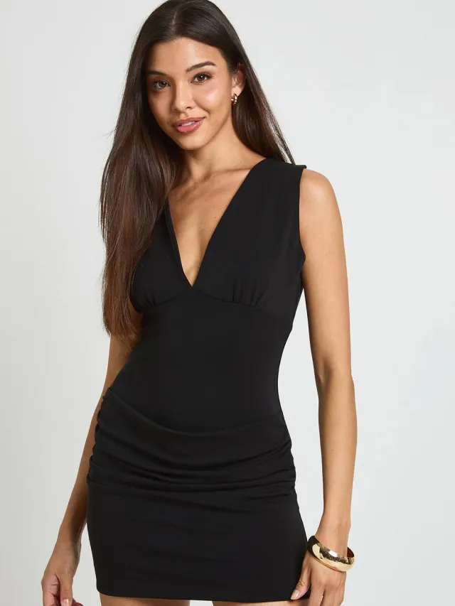 boohoo Dames Super Zachte Mini Jurk Met Draperende Voorkant Zwart