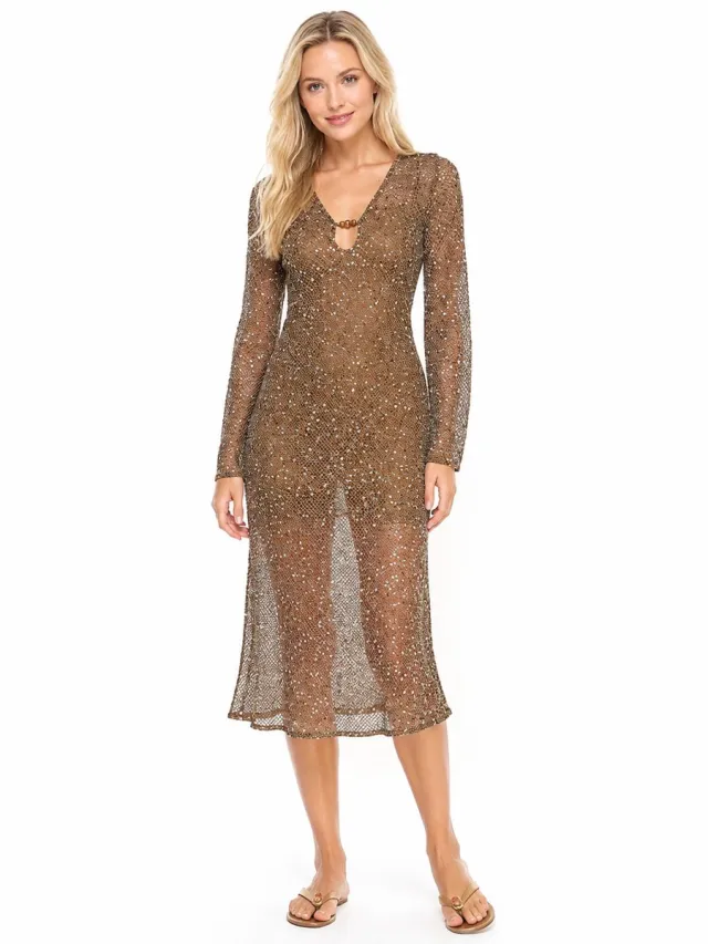 RedParrot Glitter Jurk licht doorschijnend - Goud - Lang - Glimmend - Galajurk