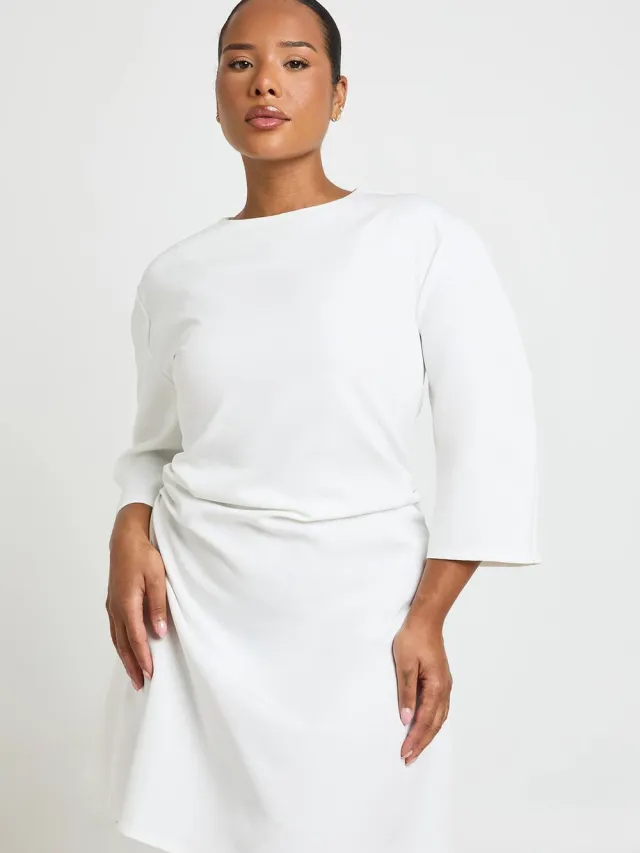boohoo Dames Plus 3/4 Ballonmouwen Mini-jurk Met Getailleerde Taille ivoor, foto 3