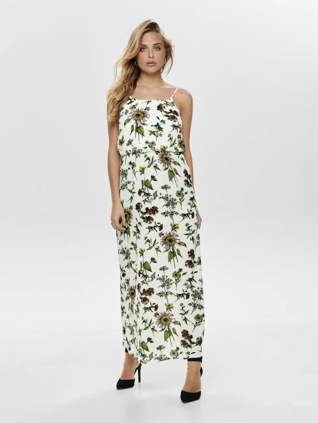 Only ONLWINNER SL MAXIDRESS NOOS WVN Dames Jurk Wit plant