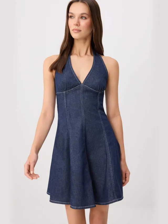 Trendyol TRENDYOLMİLLA Dames Donkerblauw Effen Kort / Mini Mouwloos Skater Jurken