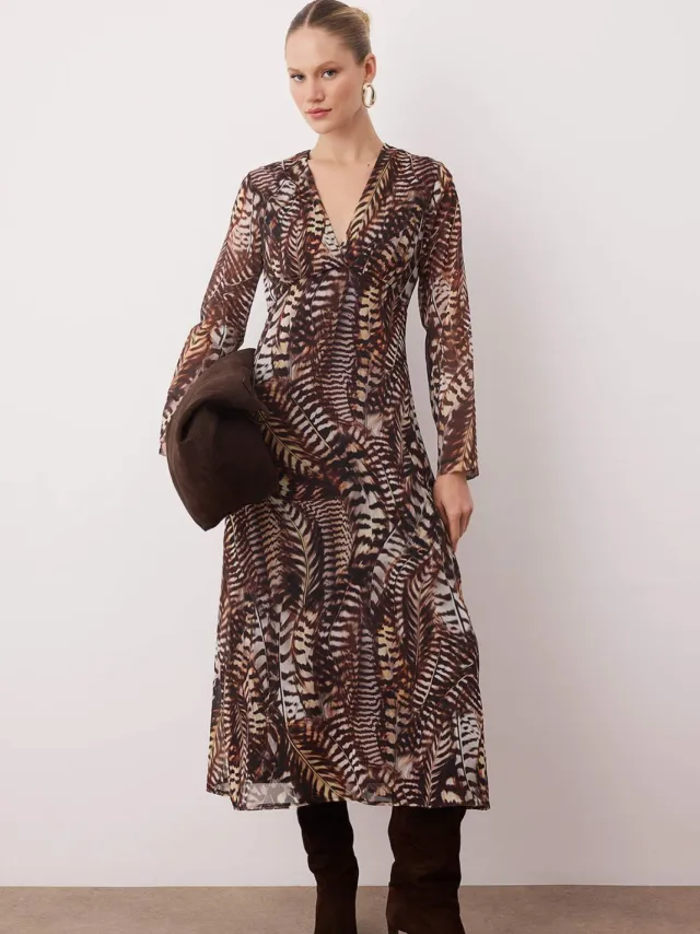 Trendyol TRENDYOLMİLLA Dames Bruin Paisley Maxi Lang Avond / Dagelijks A-lijn Jurken