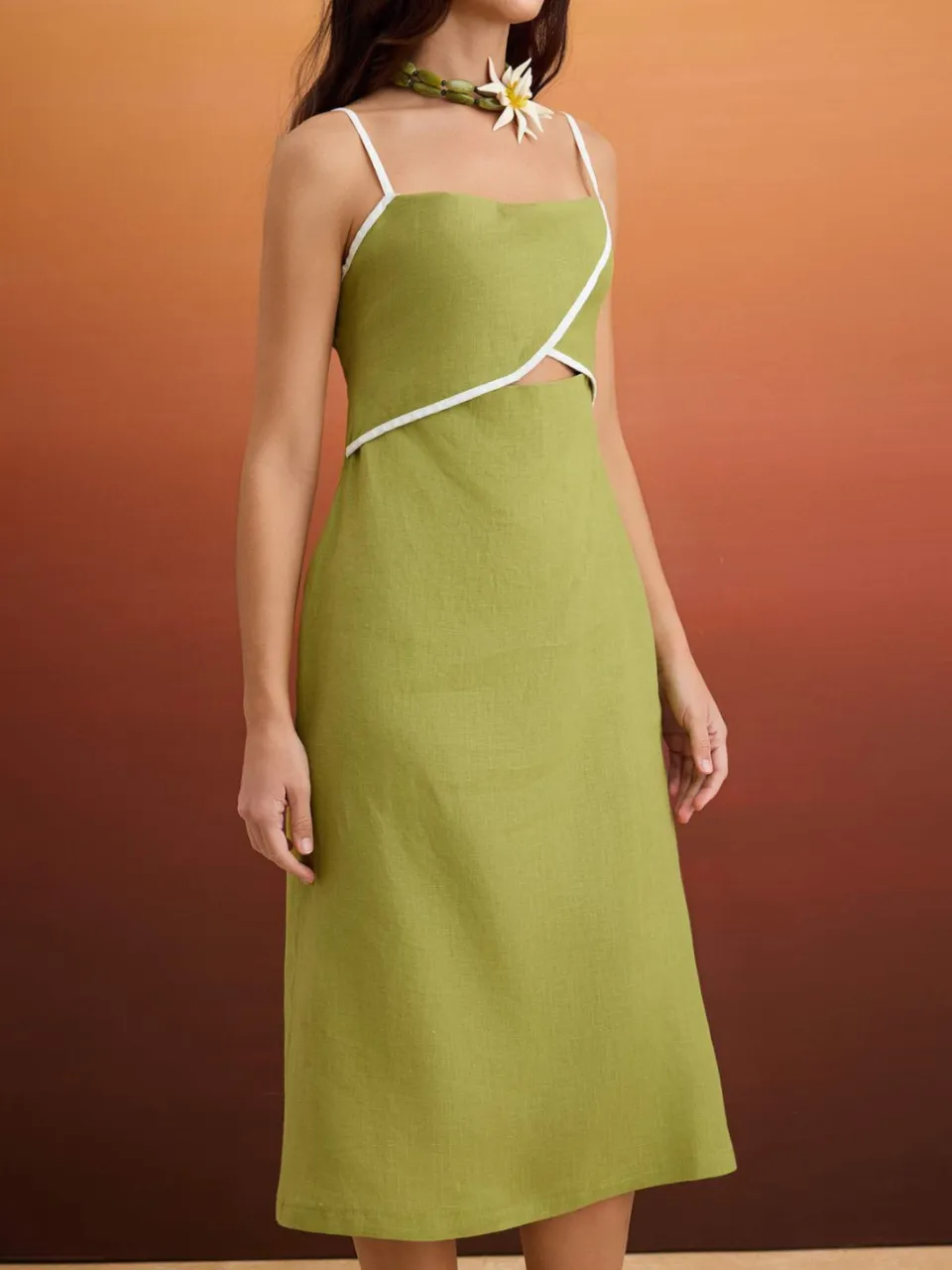 Trendyol TRENDYOLMİLLA Dames Groen Effen Midi Mouwloos A-lijn Jurken, foto 2