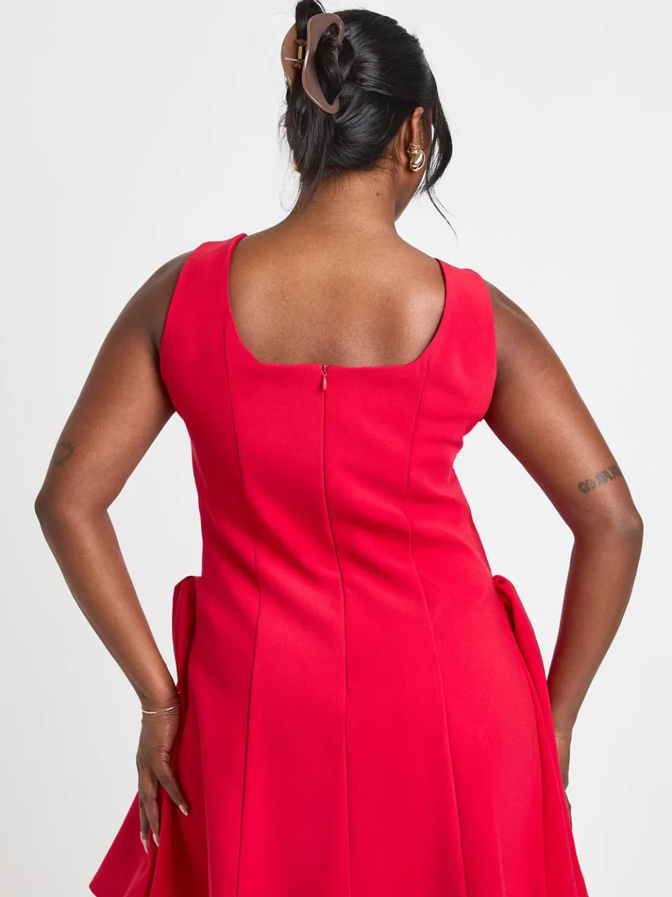 boohoo Dames Plus Vierkante Hals Wijde Rok Mini Jurk rood, foto 2