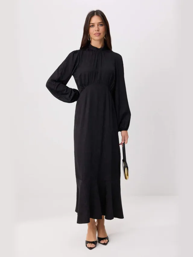 Trendyol Modest Dames Zwart Bloemen Maxi Lang Casual Skater Modest Jurken