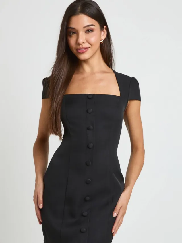 boohoo Dames Getailleerde Mini-jurk Met Vierkante Hals Zwart