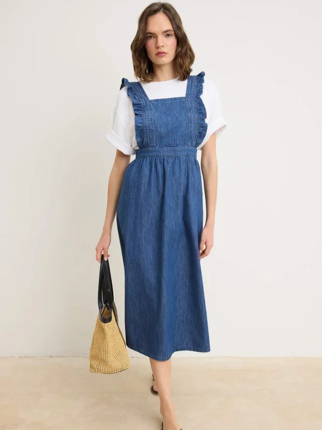 Trendyol TRENDYOLMİLLA Dames Blauw Effen Maxi Kort Gilet Jurken