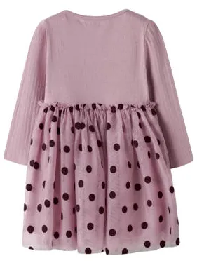 NAME IT MINI gebreide korte jurk met ruches en stippen roze, foto 2