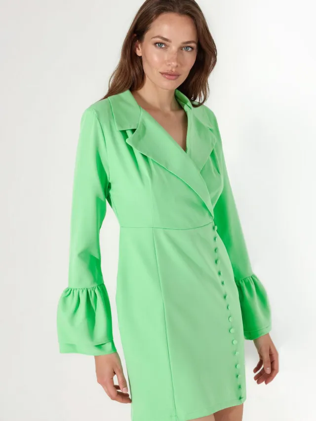 MSN Collection Aansluitende Mini-jurk Met V-hals En Knopen groen, foto 2