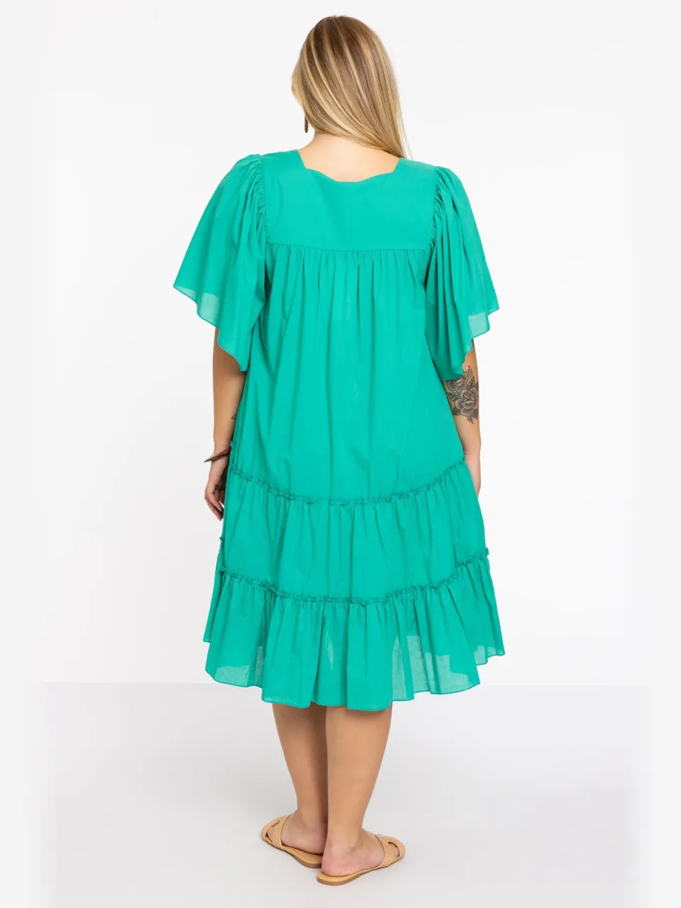 Yoek Jurk met volants SOFT | Groen, foto 3