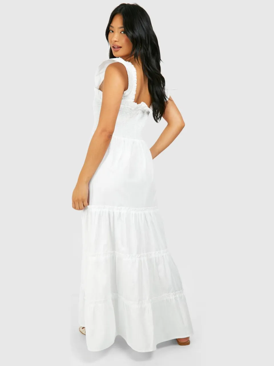 boohoo Dames Kleine Shirred Poplin Midaxi Jurk ivoor, foto 2