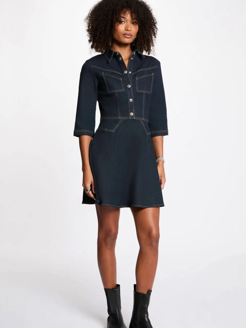 Morgan jurk dark blue denim, foto 3