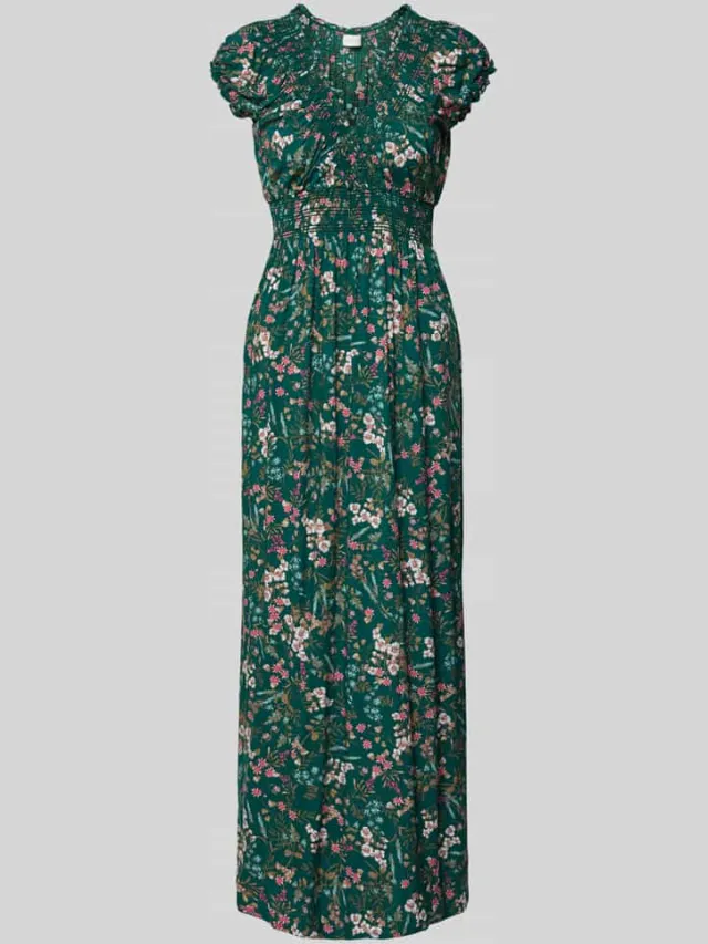 Apricot regular fit maxi-jurk van pure viscose met V-hals Donkergroen