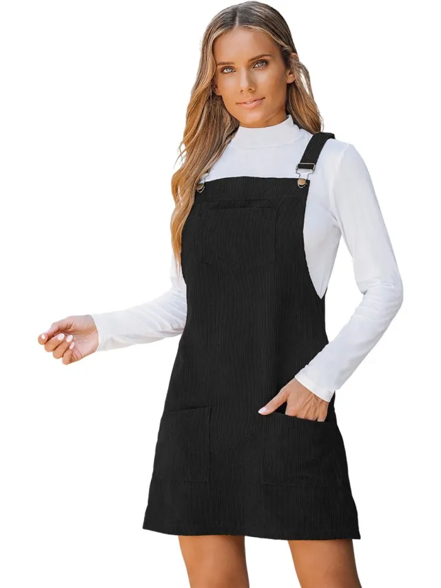Cupshe Overalljurk - Ribfluweel - Vierkante Hals - Mini - Dames - Zwart