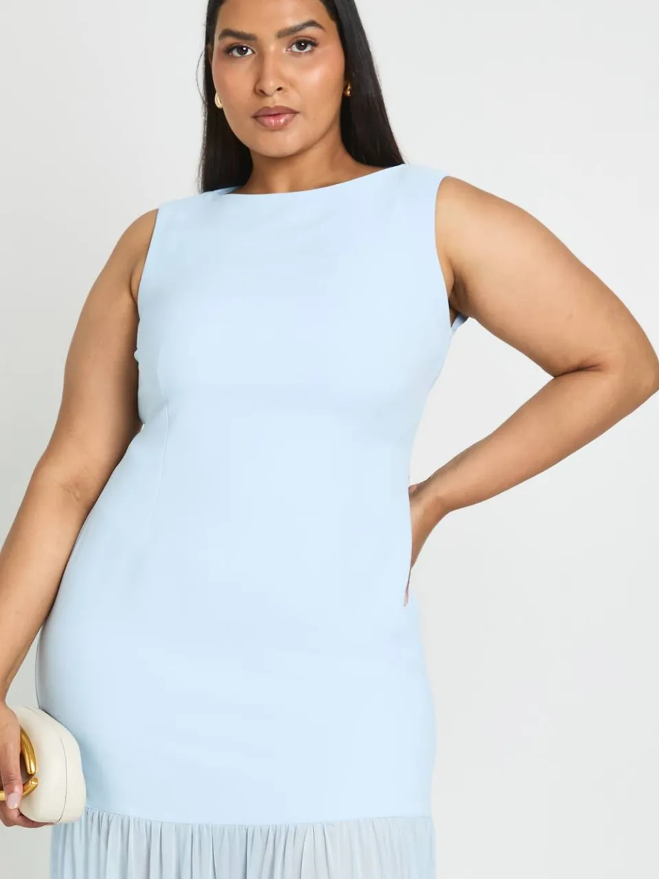 boohoo Dames Plus Doorzichtige Shirt Jurk Met Slash Hals Maxi babyblauw, foto 4