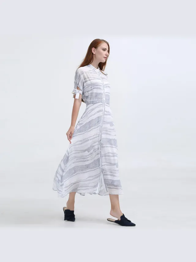 Smart & Joy Lineaire print MIDI elementaire print shirtjurk wit, foto 2